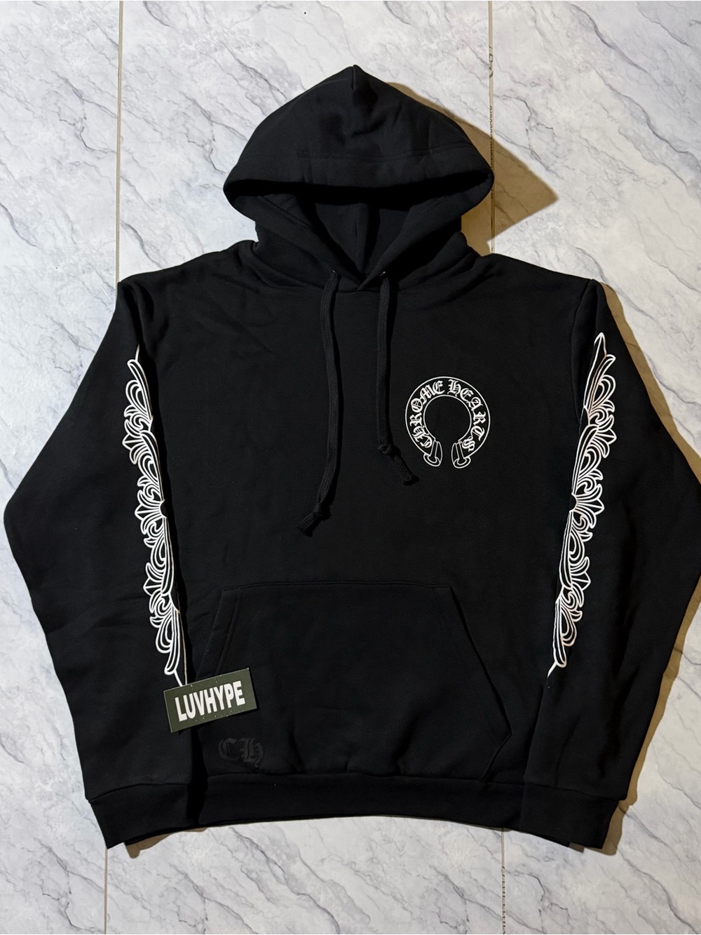Chrome Hearts Black Floral Horseshoe Hoodie